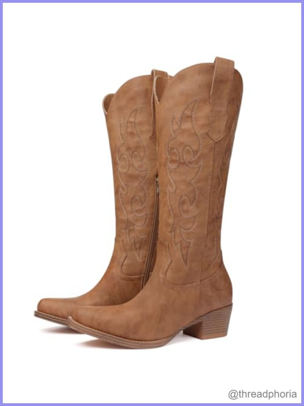 Quorvash Women's Knee High Western Cowboy Boots Faux Leather Block Heel